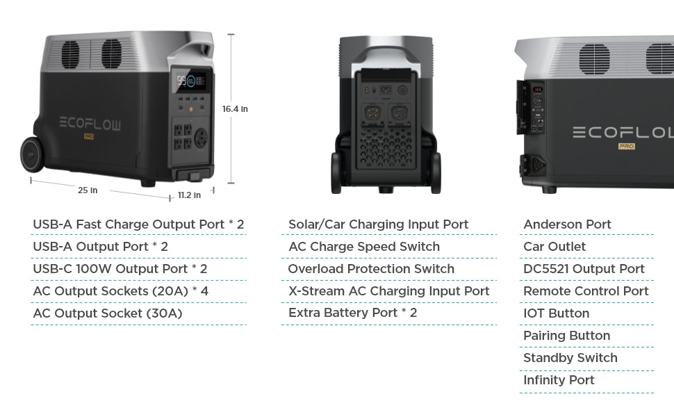 EF ECOFLOW DELTA Pro 7.2KWh/3600W Home Backup Power, Solar Generator with DELTA Pro Smart Extra Battery, Portable Power Station With Handle&Wheels for Home Backup Outdoors RV High-Power Appliances Emergency