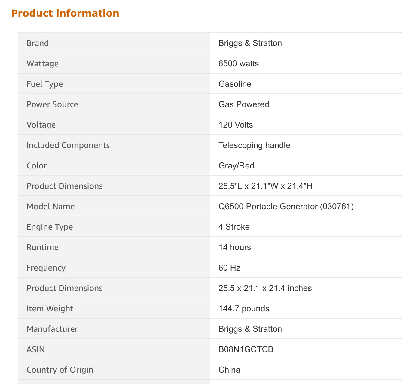 Briggs & Stratton Q6500 Quiet Power Series Inverter Generator | CO Guard, 6500 starting watts